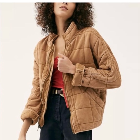 Free People Tan Quilted Puffer Jacket - Picture 1 of 7
